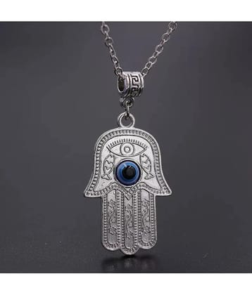 Fashion Frill Evil Eye Chain Pendant for Boys and Men Jewellery 22 Inches Silver Plated Stainless Steel Chain - None
