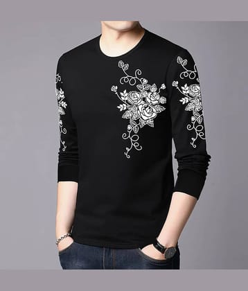 JUGULAR Cotton Regular Fit Printed Full Sleeves Men's Round T-Shirt - Black ( Pack of 1 )