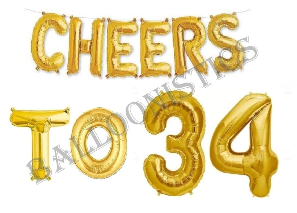 Cheers to Thirthy Four Foil Balloon Combo Number 30 Foil Balloon for Birthday and Anniversary
