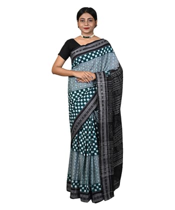 Green black colour handwoven cotton saree Green black colour handwoven cotton saree