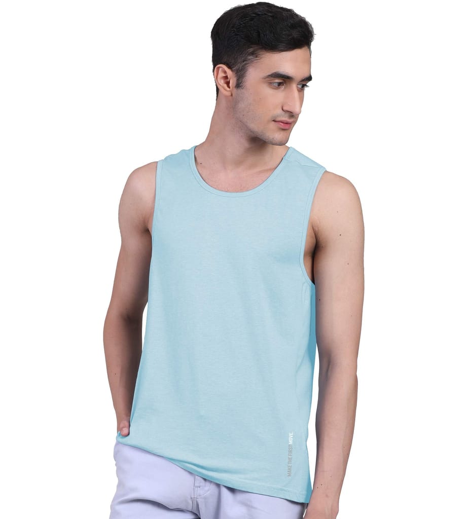 Freecultr Men's Twin Skin Bamboo Active Vest, Anti Microbial, Anti Odor, Breath tech Super Soft - Pack of 1-Chalk Blue