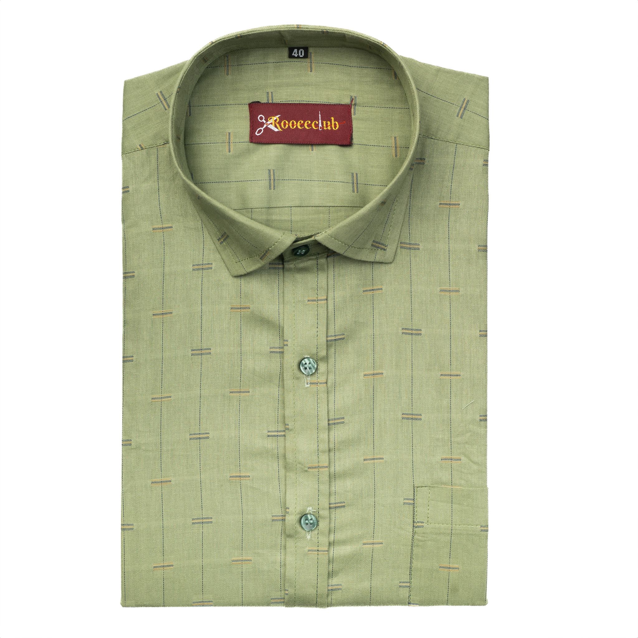 Mehndi Color Lining Butta Cotton Shirts-M (38 Inch) (98 CM) / Full