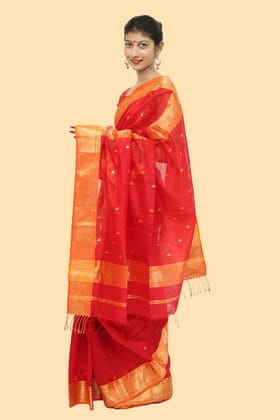 Beautiful Red Choka Borcade handloom Saree with Tassels Beautiful Red Choka Borcade handloom Saree with Tassels