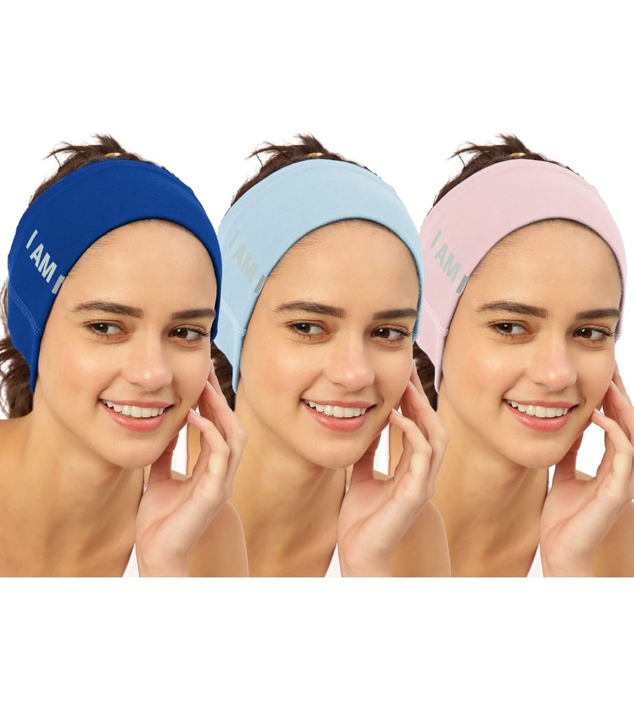 FREECULTR Unisex Bamboo Bandana, Anti Microbial Super Soft & Comfort Fit, Breathable Multipurpose Headband, Face Mask for Dust Protection- Size Printed Pack of 3-Pilot Blue, Chalk Blue, Peach