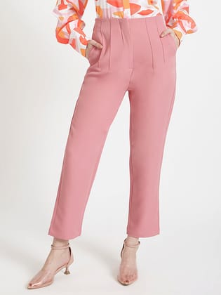 Women'S Luxury Banana Crepe French Rose Skin Fit Multi Pleated Trouser-28