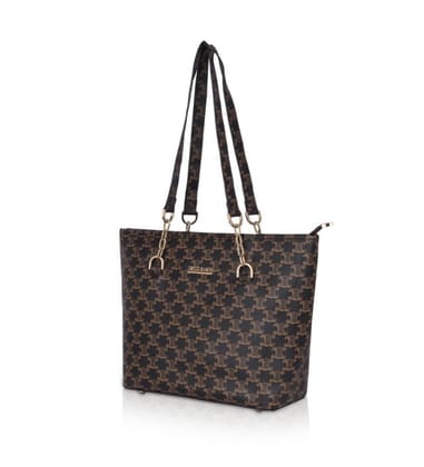 Women's Faux Leather Printed Tote Bag (Brown)