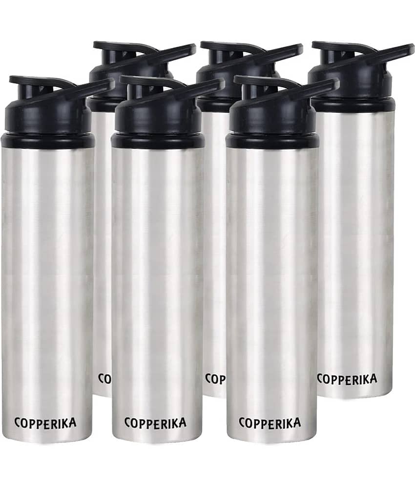 Copperika Prime Stainless Steel Water Bottle for Kids & Home Silver Fridge Water Bottle 1000ml mL ( Set of 6 )