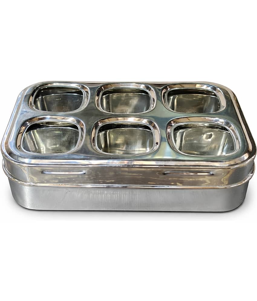 Dynore 6x1 Masala Stainless Steel Silver Spice Container ( Set of 1 )