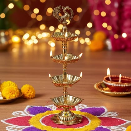 Brass Table Decor 4 Step Murga Deepak (FMAS782 D)