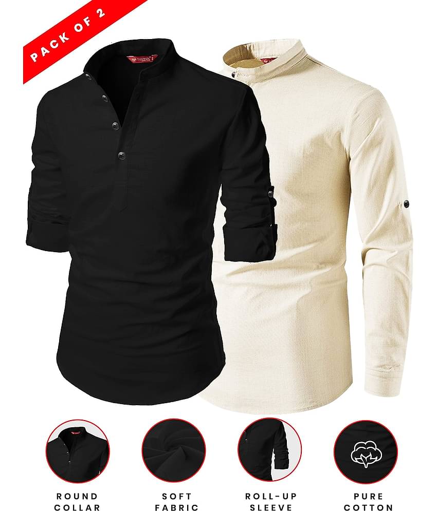 Yugnik Bronze Cotton Men's Shirt Style Kurta ( Pack of 2 )