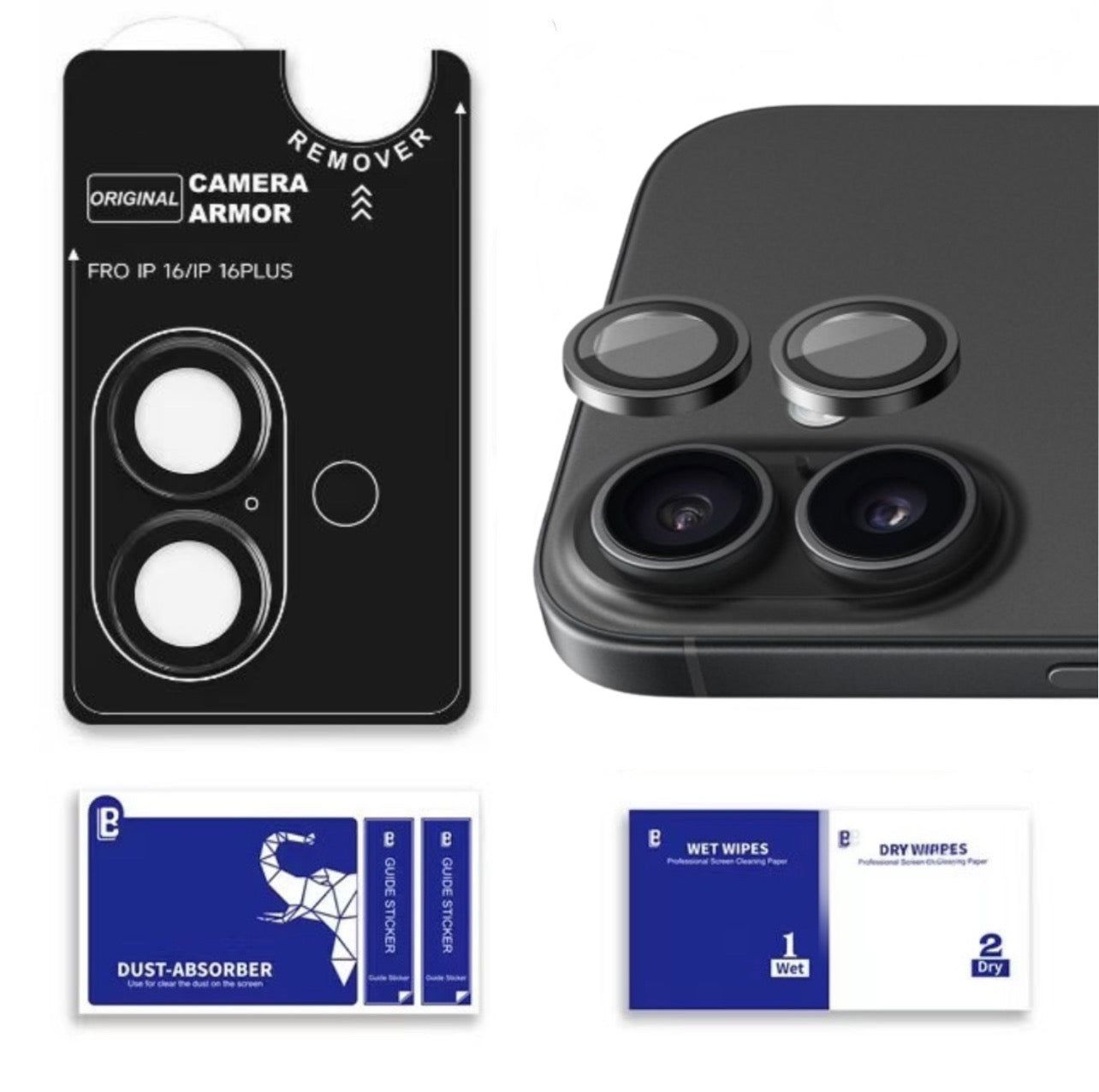 iPhone 16 Series : Stainless Steel | Sapphire Glass Camera Rings | PVD-iPhone 16 / 16 Plus / Black