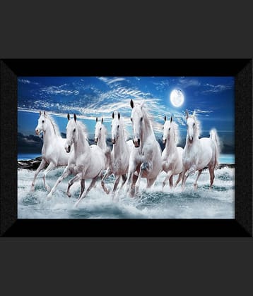 SNDArt  Vastu 7 Lucky Running Horses Painting With Frame For Living Room Gift Items 11 x 14 inch