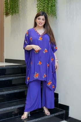 Sheen Purple Thread Detailing Co ord Set-M