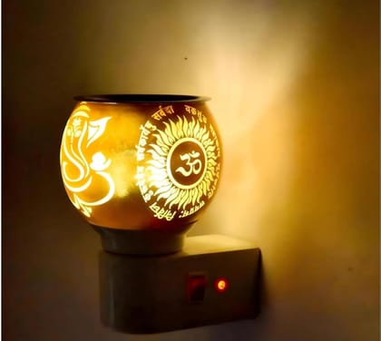 Glass Kapoor Dani, Electric Camphor Diffuser Ganesh Ji Om Electic Camphor Burne, |Multipurpose Incense Aroma Dhoop Dani|Camphor Burner Diffuser,Electrical Night Lamp for Office, Home Pack 1
