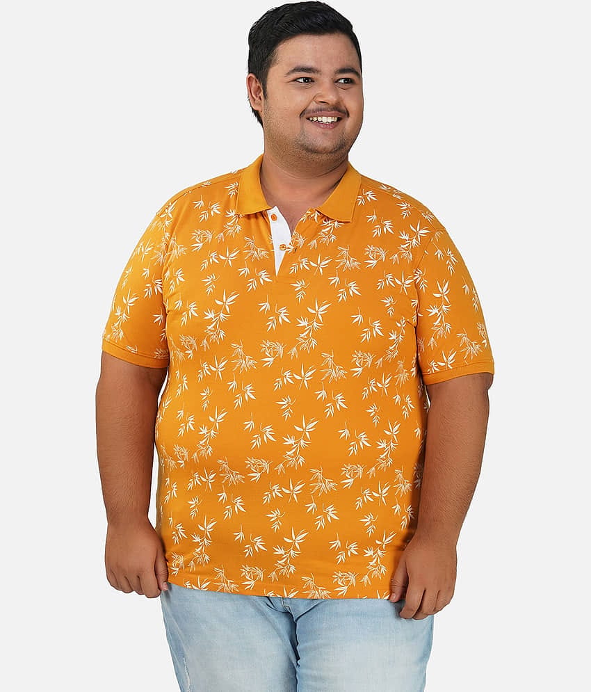 XFOX Pack of 1 Cotton Blend Regular Fit Printed Half Sleeves Men's Polo T Shirt ( Mustard )