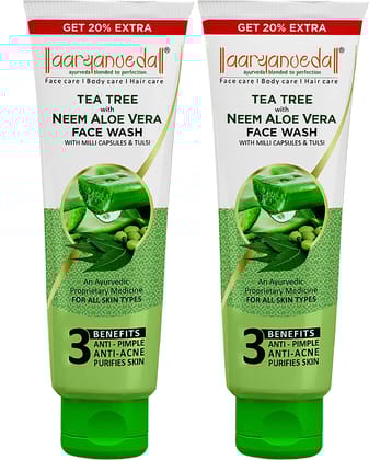 Aaryanveda Tea Tree Face Wash with Neem & Aloe Vera , Anti-Acne, Oil Control, 120 ml (Pack of 1)