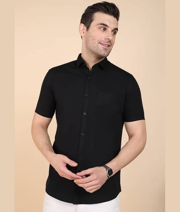 SAM & JACK 100% Cotton Slim Fit Solids Half Sleeves Men's Casual Shirt - Black ( Pack of 1 )