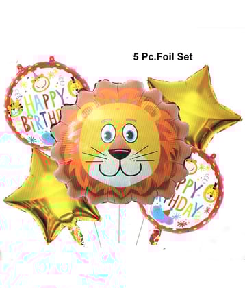 Lion 5 Pc Theme Party Birthday Decorations Foil Balloons Bouquet Set for Decoration (Pack of 5 Jungle Theme)