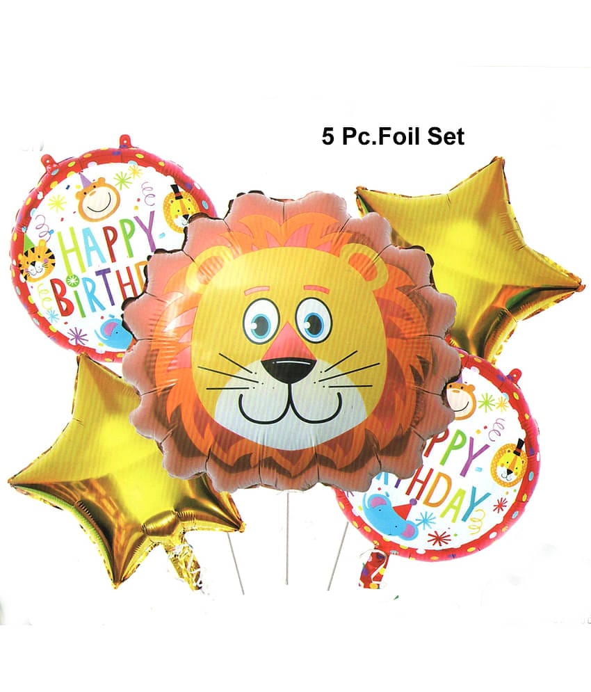 Lion 5 Pc Theme Party Birthday Decorations Foil Balloons Bouquet Set for Decoration (Pack of 5 Jungle Theme)