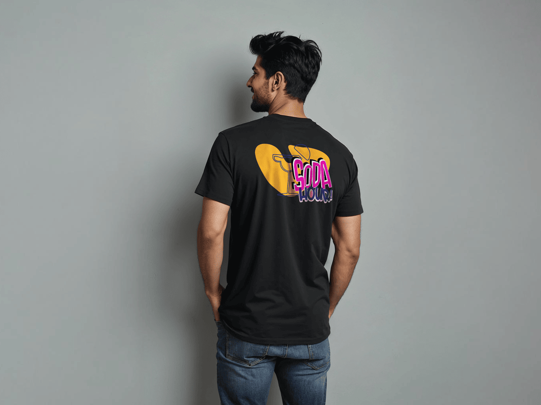 Taarak Mehta Ka Ooltah Chashmah| Black Back Printed Regular Fit T-Shirts For Men (SODA HOUR)