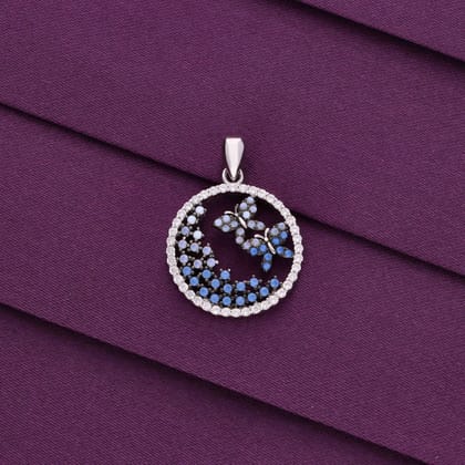 Sterling Silver Butterfly Studded Pendant-Blue Stone / Silver