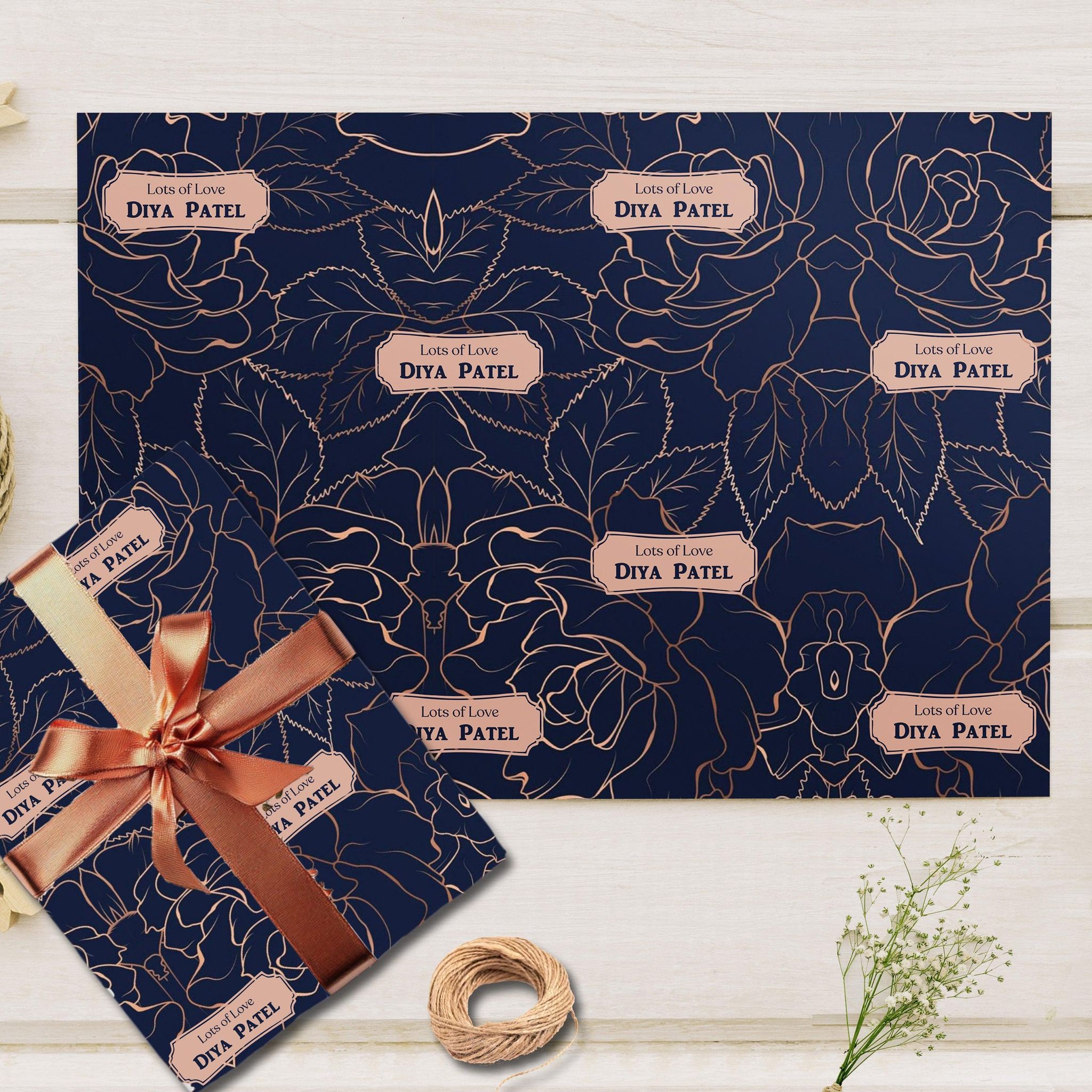 Custom Gift Wrapping Paper - Midnight Bloom Design-Lots of Love / Set of 10 sheets