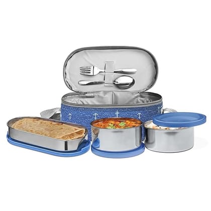 4 Piece Lunch Set with Bag, To Go Food Container, Stainless Steel, Blue_assorted colour