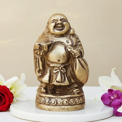 Brass Laughing Buddha Statue - Prosperity & Positive Energy Idol, Height : 2.5 Inch (BSMAS963 A)