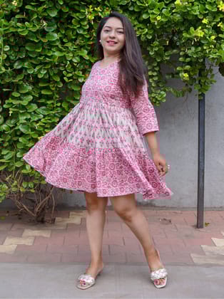 Leher  Pink Maternity Cotton Dress-XL