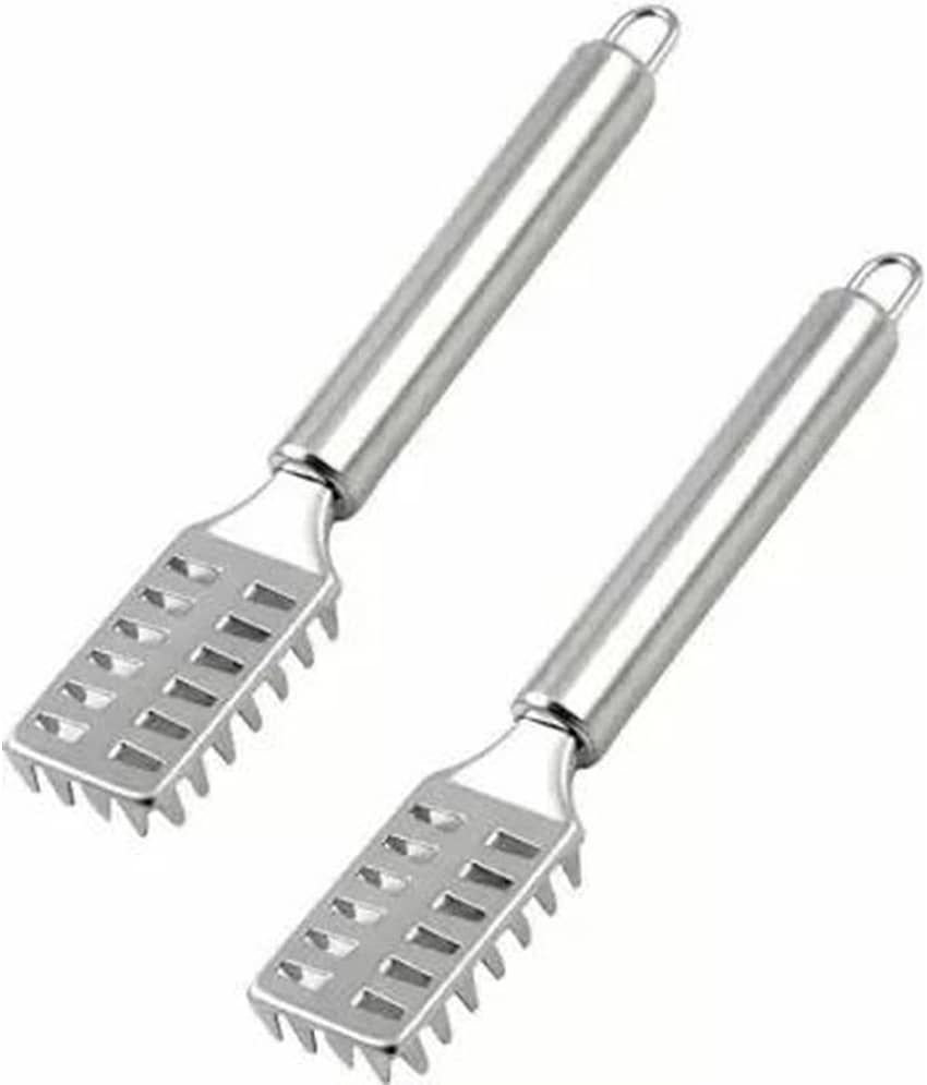 Analog Kitchenware Silver Stainless Steel Meat/Chicken/Fish Skin Remove Scale ( Set of 2 )