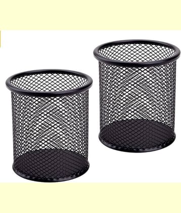 Pack Of 2 Black Single Round Mesh Metal Pen Pencil Holder Table Desk Organizer for Home Office Pen Stand For Office Table, Study Table Gift