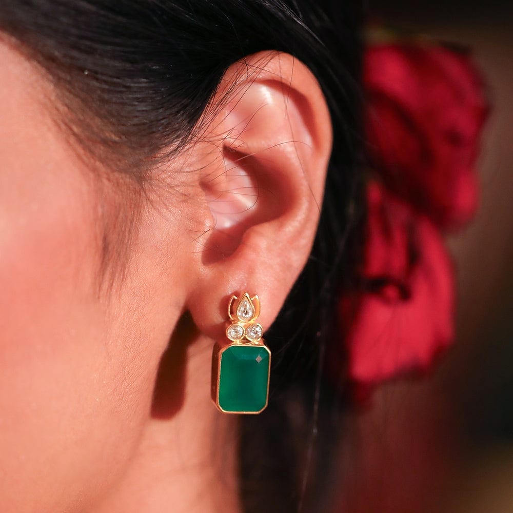 Sitayan Silver Green Studs-Gold