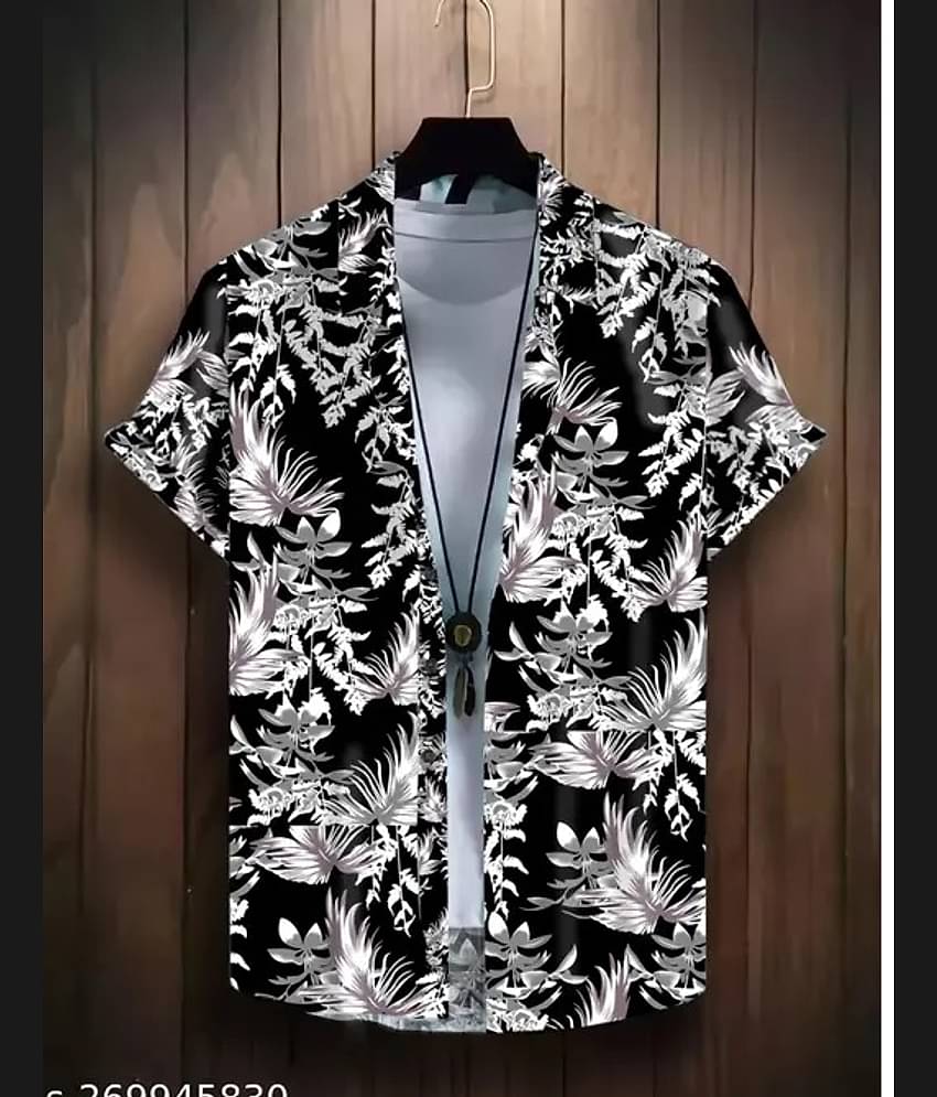 ARZ Poly Cotton Regular Fit Printed Half Sleeves Men's Casual Shirt - Black ( Pack of 1 )