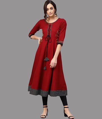 Yash Gallery - Maroon Cotton Women's Flared Kurti ( Pack of 1 )