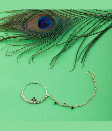 Silver Shine Traditional Gold Plated Elegant One line Chain Green Diamond Studded Designer Wedding Nose Ring For Girls And Women Jewellery