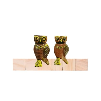 Wooden Colourful Tealight Candle Holders Owl Brown (Set of 2)