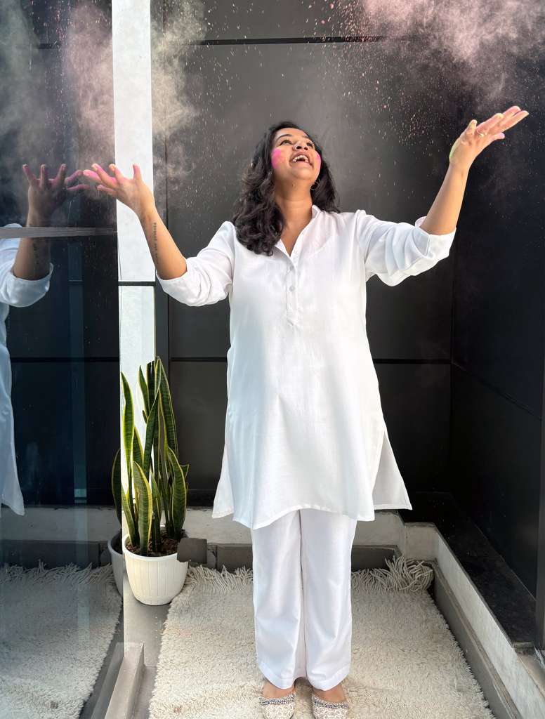 trueBrowns White Slub Holi Kurta - White  (XL)