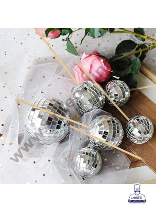 CAKE DECOR™ Mirror Disco Foam  Balls Topper For Cake and Cupcake Decoration With Sticks  - ( 12 pcs Pack )