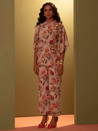 Gorgette Printed Kaftan With Pant-XS