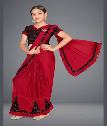 HARPITA Lycra Classic Saree For Girls ( Dark Red , Pack of 1 )