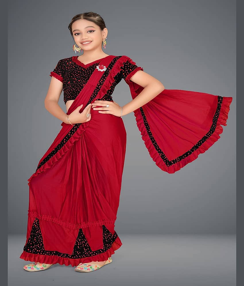 HARPITA Lycra Classic Saree For Girls ( Dark Red , Pack of 1 )