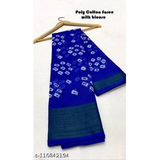 Blue Colour Bandhani Printed Cotton Silk Saree
