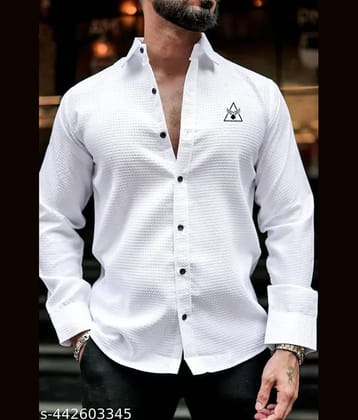 bluecorp enterprise Poly Cotton Regular Fit Popcorn Textured Full Sleeves Men's Casual Shirt - White ( Pack of 1 )