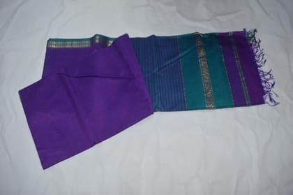 TULIP Cotton Saree with Blouse Piece, Purple and Teal, Striped Pattern, Golden Zari Border, Traditional Indian Ethnic Wear TULIP Cotton Saree with Blouse Piece, Purple and Teal, Striped Pattern, Golden Zari Border, Traditional Indian Ethnic Wear