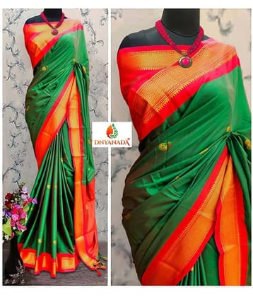 Mysstre Cotton Silk Woven Saree With Unstitched Blouse Piece ( Green )