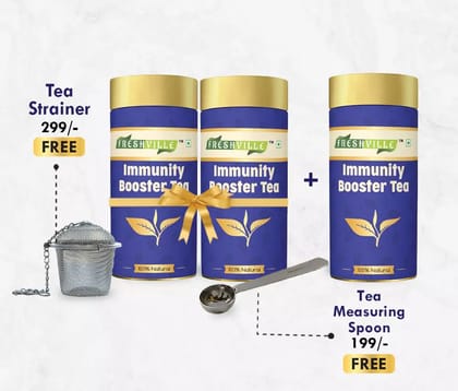 Freshville Immunity Tea | Pure & Natural | Immunity Booster | Improving Concentration | Turmeric, Cinnamon, Ginger, Clove, Ashwagandha, Mintfennel, Moringa, Tulsi, Giloy, Amla, Green Tea Tin 