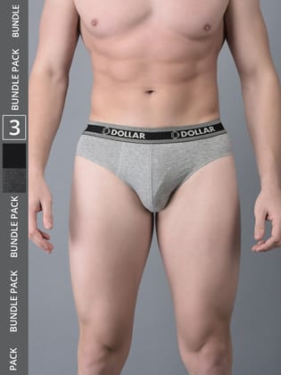 Men's Assorted Pack of 3 Solid Cotton Brief With Double Pouch Support