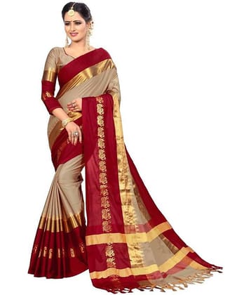fab woven Silk Blend Self Design Saree With Unstitched Blouse Piece ( Beige )