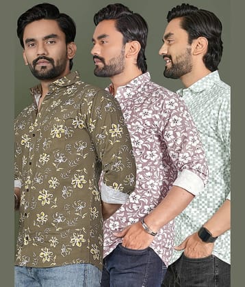 ADWYN PETER 100% Cotton Regular Fit Printed Full Sleeves Men's Casual Shirt - Multicolor 12 ( Pack of 3 )