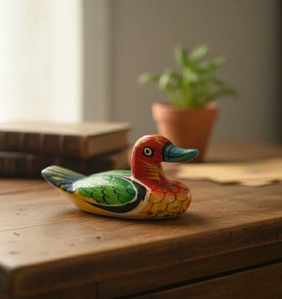 Icrafts Handmade Wooden Multicolor Duck Toy (L: 15.24 cm × B: 10.16 cm × H: 10.16 cm, Weight: 204 g) – Eco-Friendly Traditional Wooden Toy for Kids